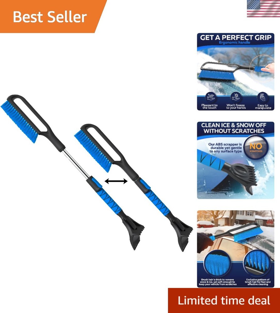 Extendable Ice Scraper for Windshield with Detachable Brush - Ergonomic Design