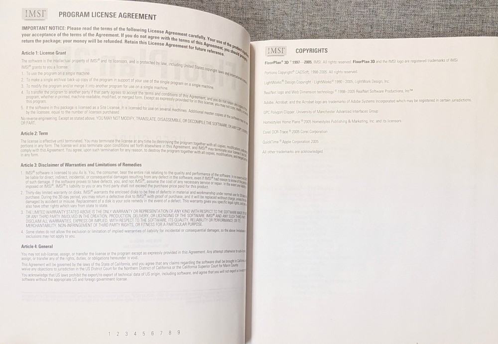 FLOOR PLAN 3D Version 10 PC CD-ROM & Manual IMSI 1997-2005