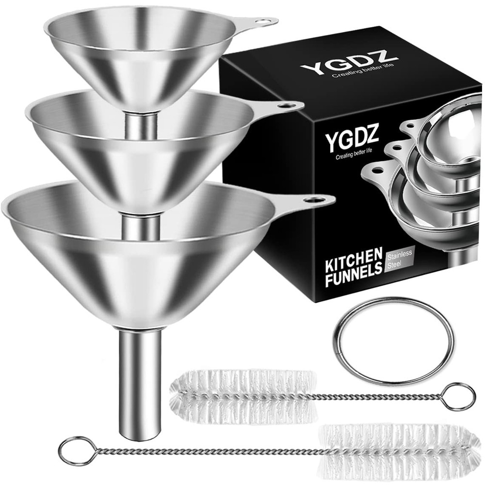 Stainless steel kitchen funnel set three