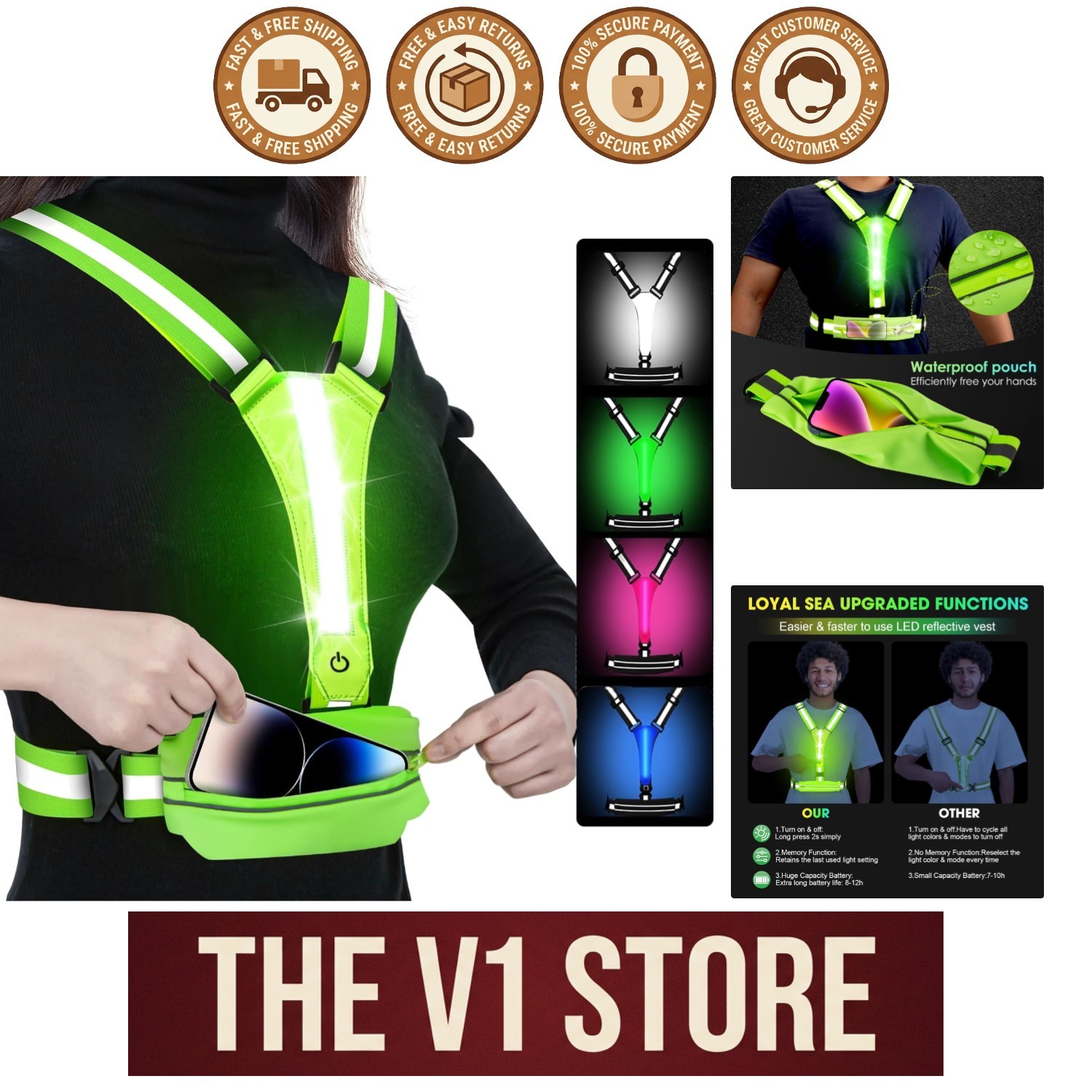 LED Reflective Light Up Safety Vest for Running Cycling Walking Night Gear...