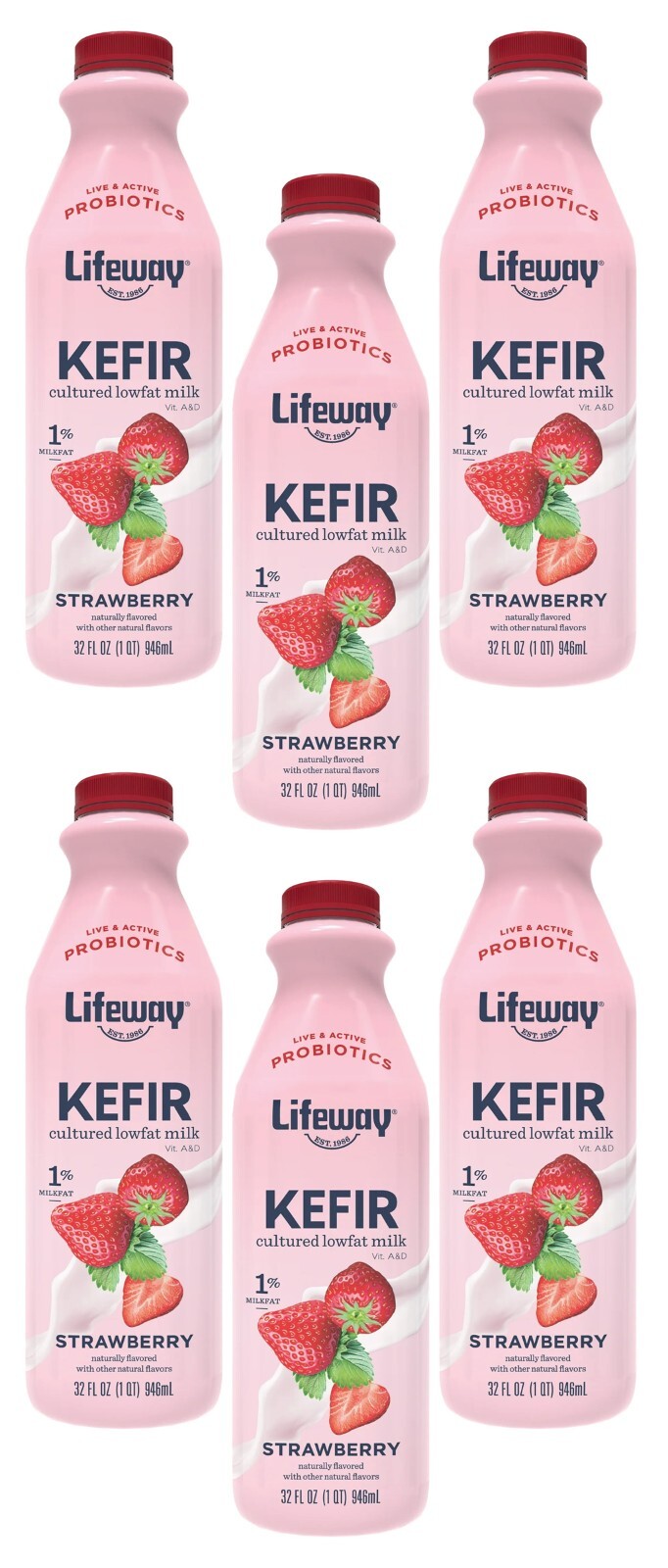 6 Pack Lifeway Lowfat Strawberry Kefir Drink Tart & Tangy 12 Probiotics 32 oz