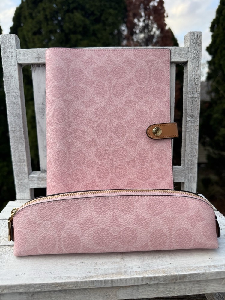 AUTHENTIC NWT Coach Powder Pink Notebook & Pencil Case Bundle CEA49 CEA52