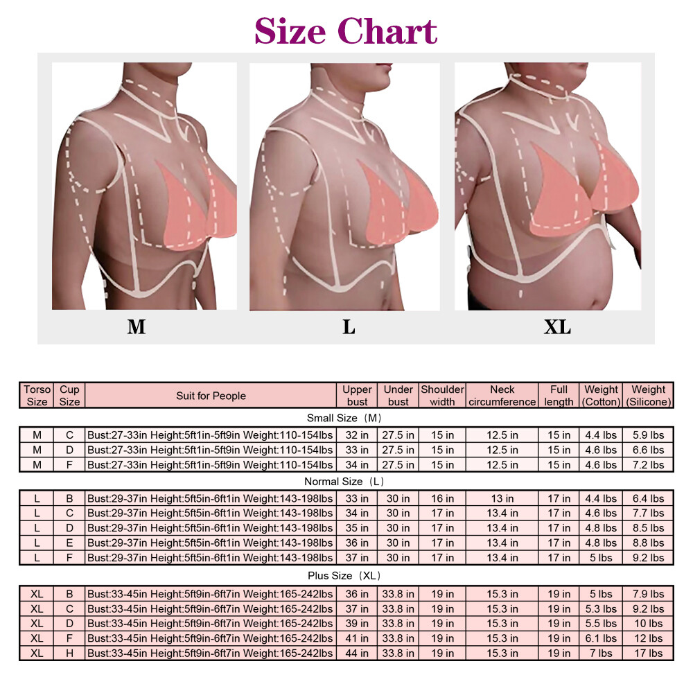 Realistic Silicone Breast Forms B-K Cup Fake Boobs Breastplate for Crossdresser