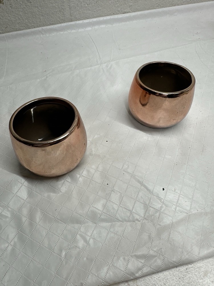 Glazed Copper Coated Ceramic Votive Holders, Pair