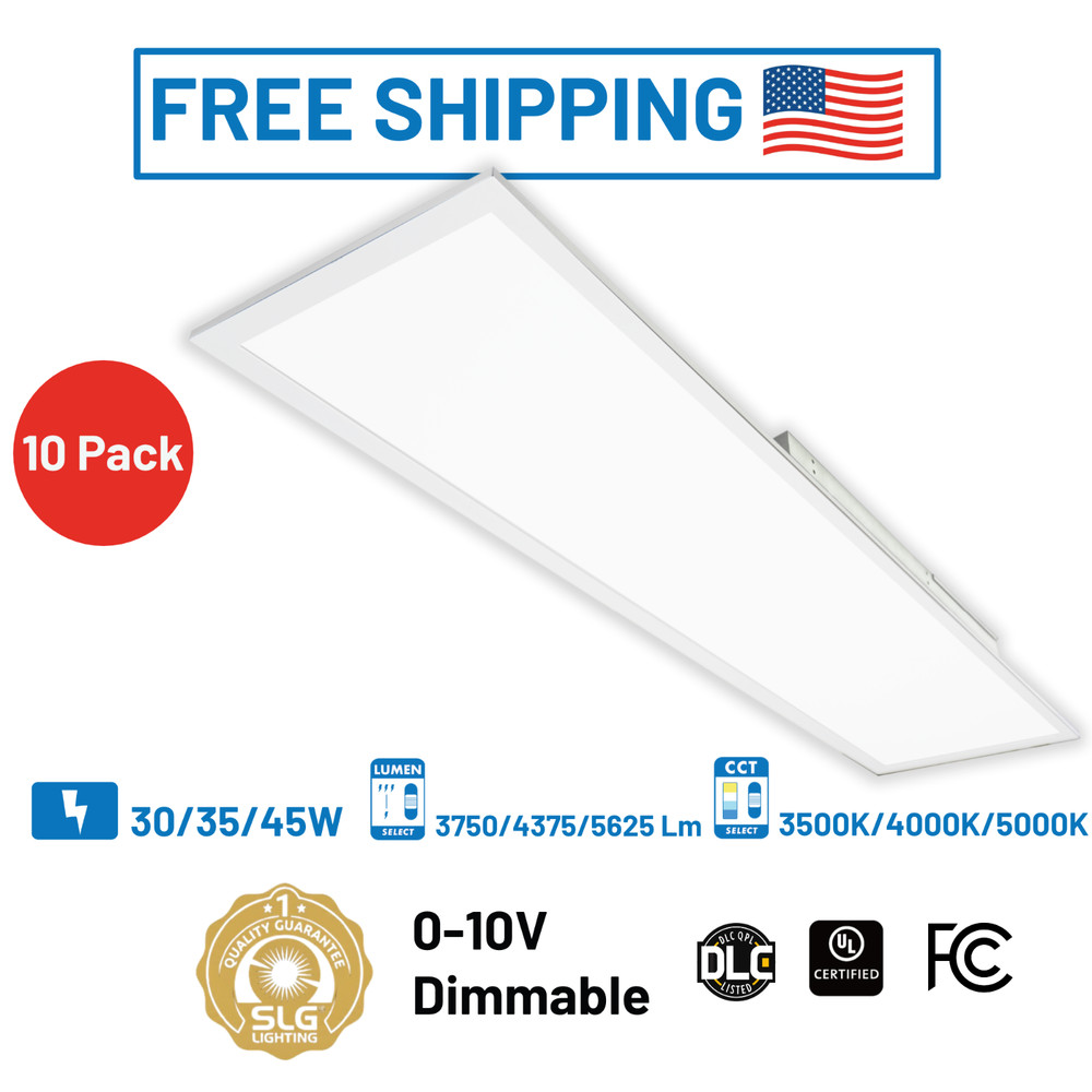 10 Pack 1x4 LED Flat Panel Shop Office Ceiling Light Selectable 5000K/4000K/3500