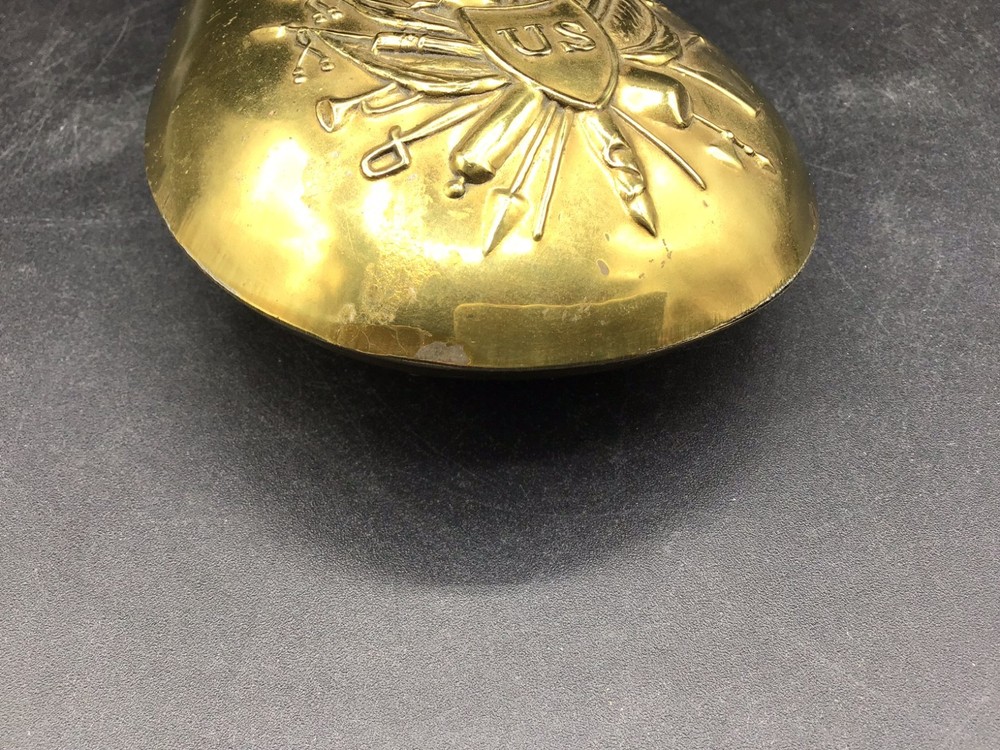 Brass Peace Pattern Powder Flask 9" x 4" U.S. Shield, Eagle & Clasped Hands