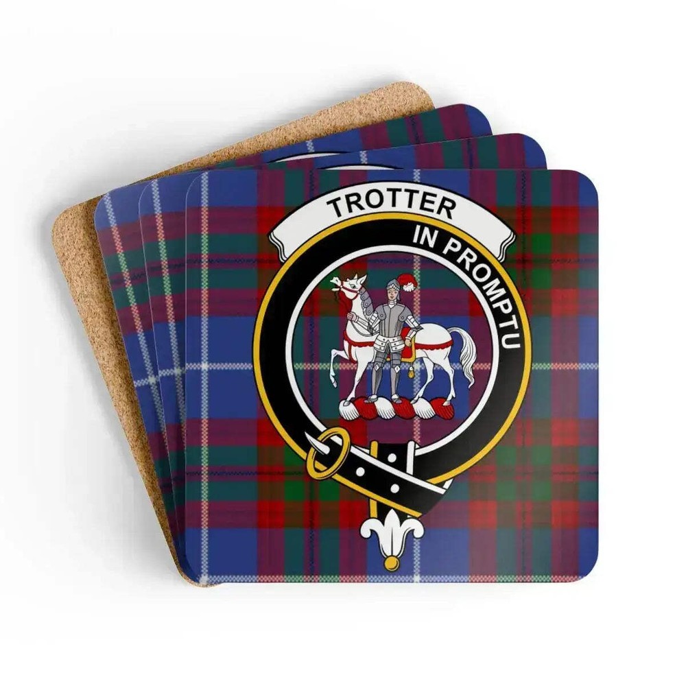Trotter Clan Crest Scottish Tartan Coaster Set