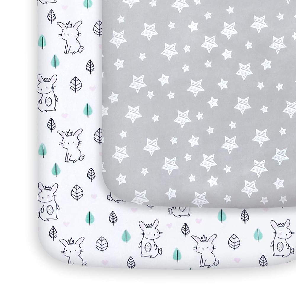Pack and Play Sheets, 2 Pack Mini Crib Sheets, Stretchy Playard Fitted Sheet, Co