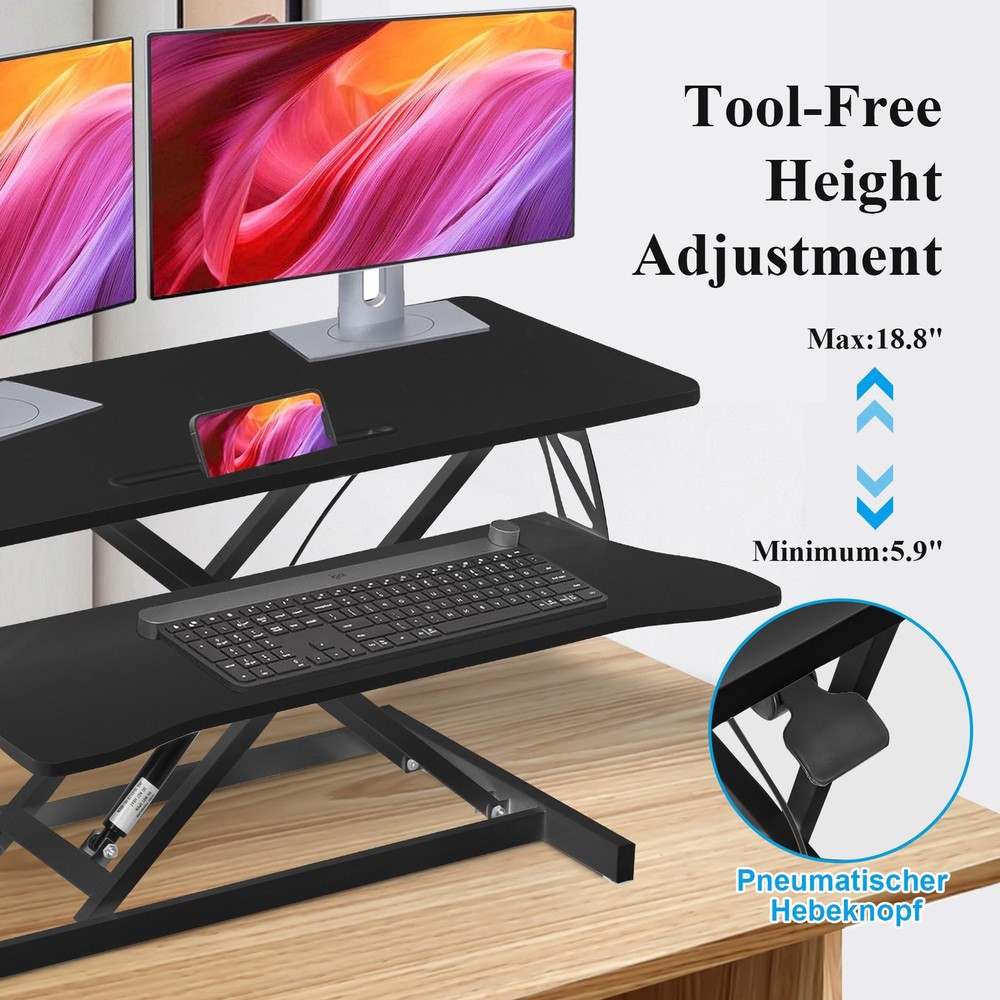 37" Sit-Stand Desk Riser Adjustable Converter Rustic