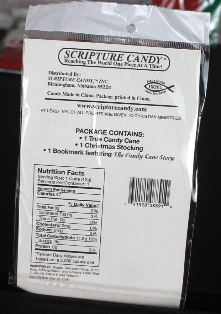 Scripture Candy Pack of 4 Jesus Stocking Candy Cane Scripture Bookmark New