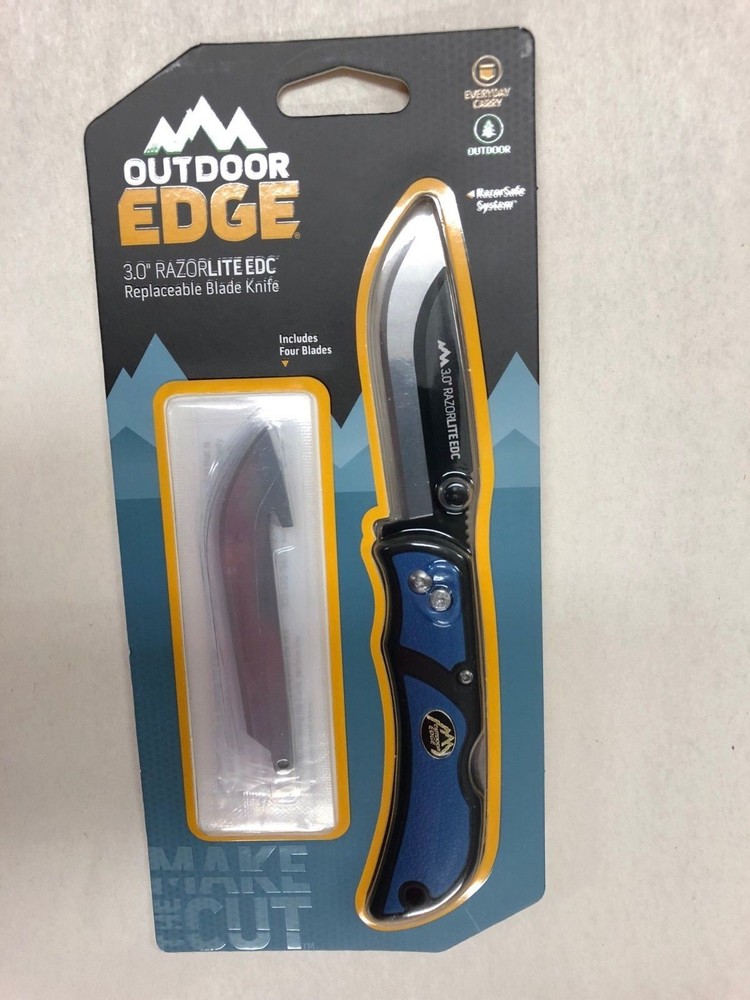 NEW Outdoor Edge 3" Razor-Lite EDC Blue Replaceable Blade Folding Knife 4 Blades