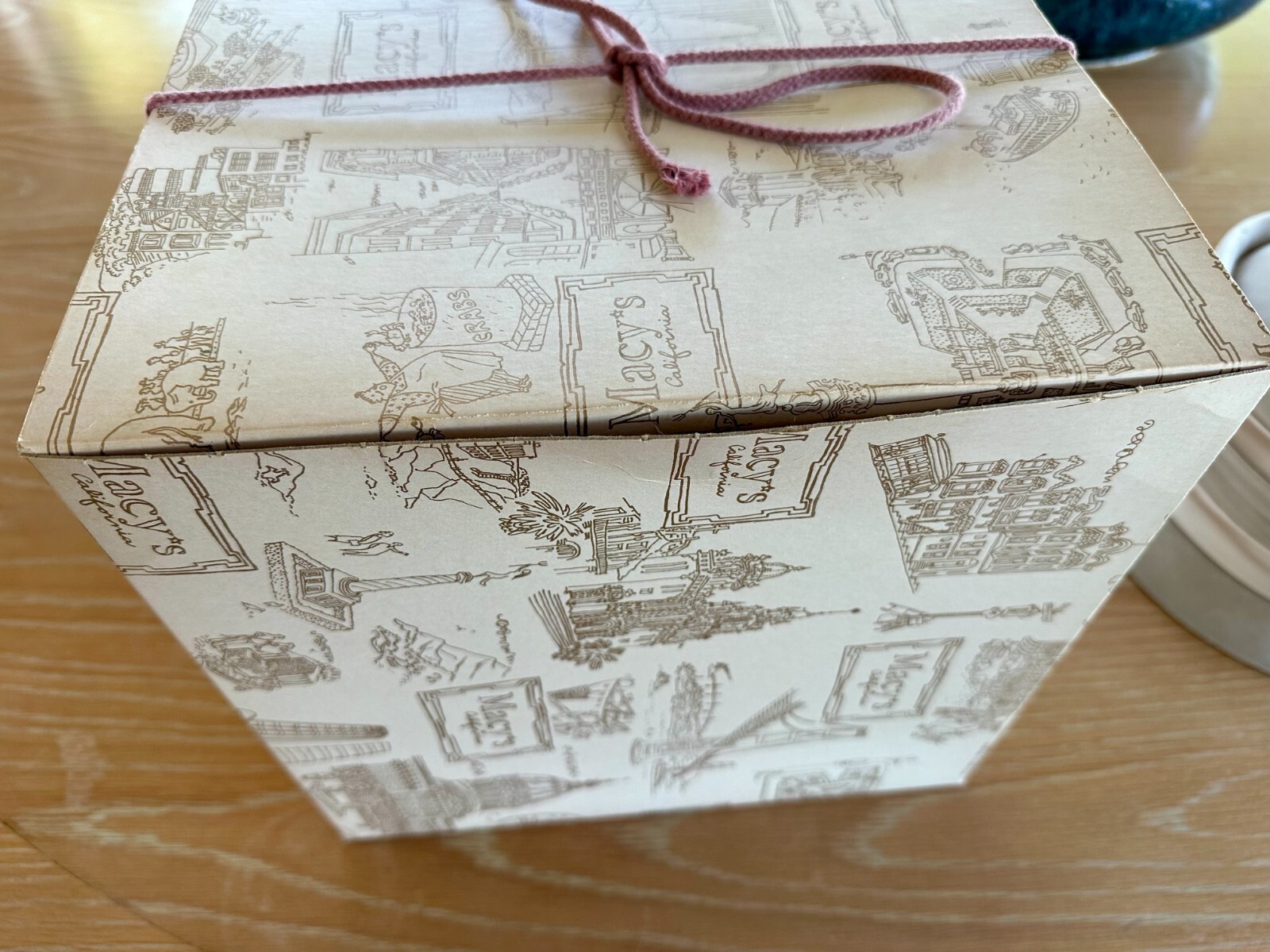 Vtg PILLBOX Hat w/ Original MACY'S Hat Box Beige Velour Tissue Sales Receipt 6"