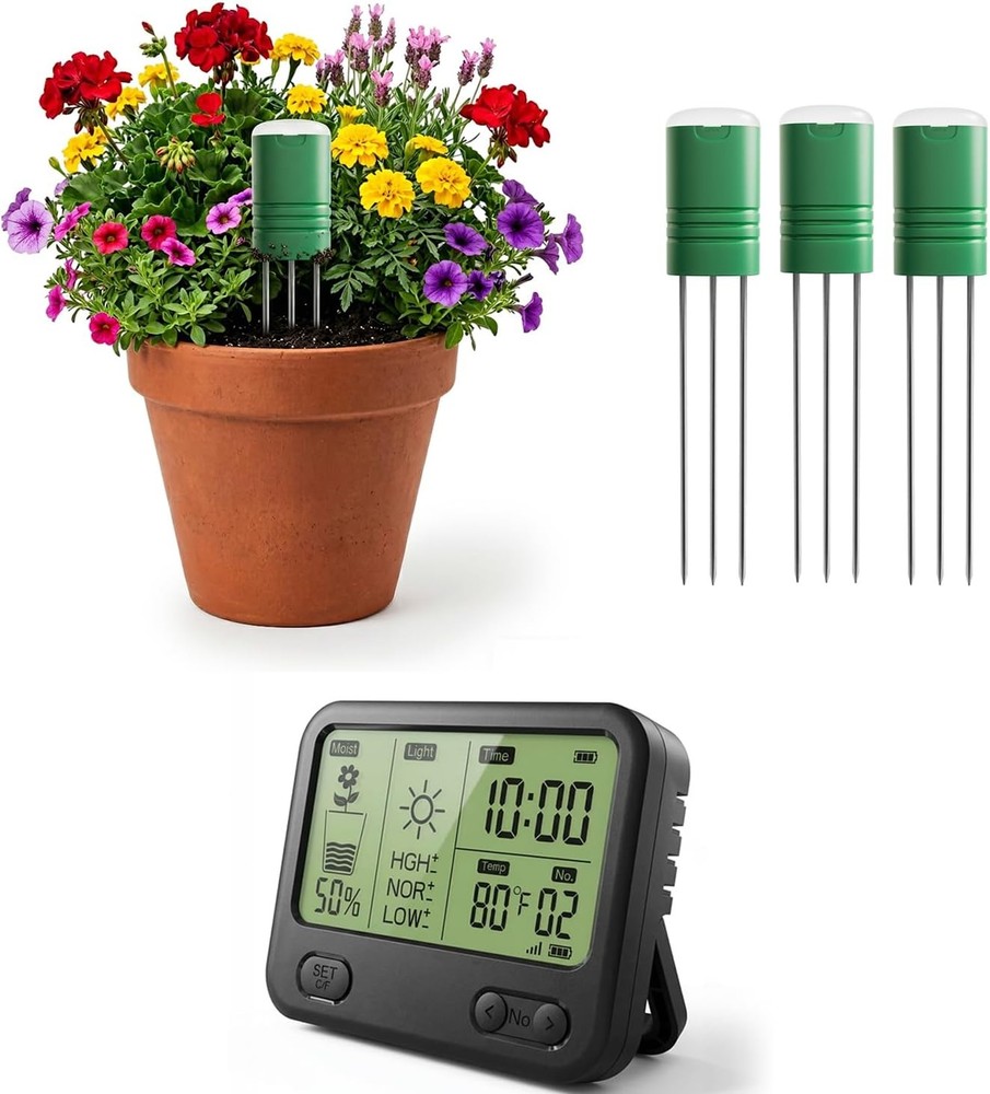 Multi-zone WirelessSoilMonitoring Kitand Soil Thermometer(Main Unit + 4 Sensors)