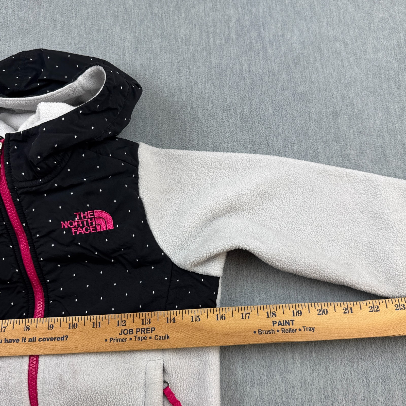 The North Face Jacket Teen Girls XS 6 Black White Denali Hooded Diamond Fleece