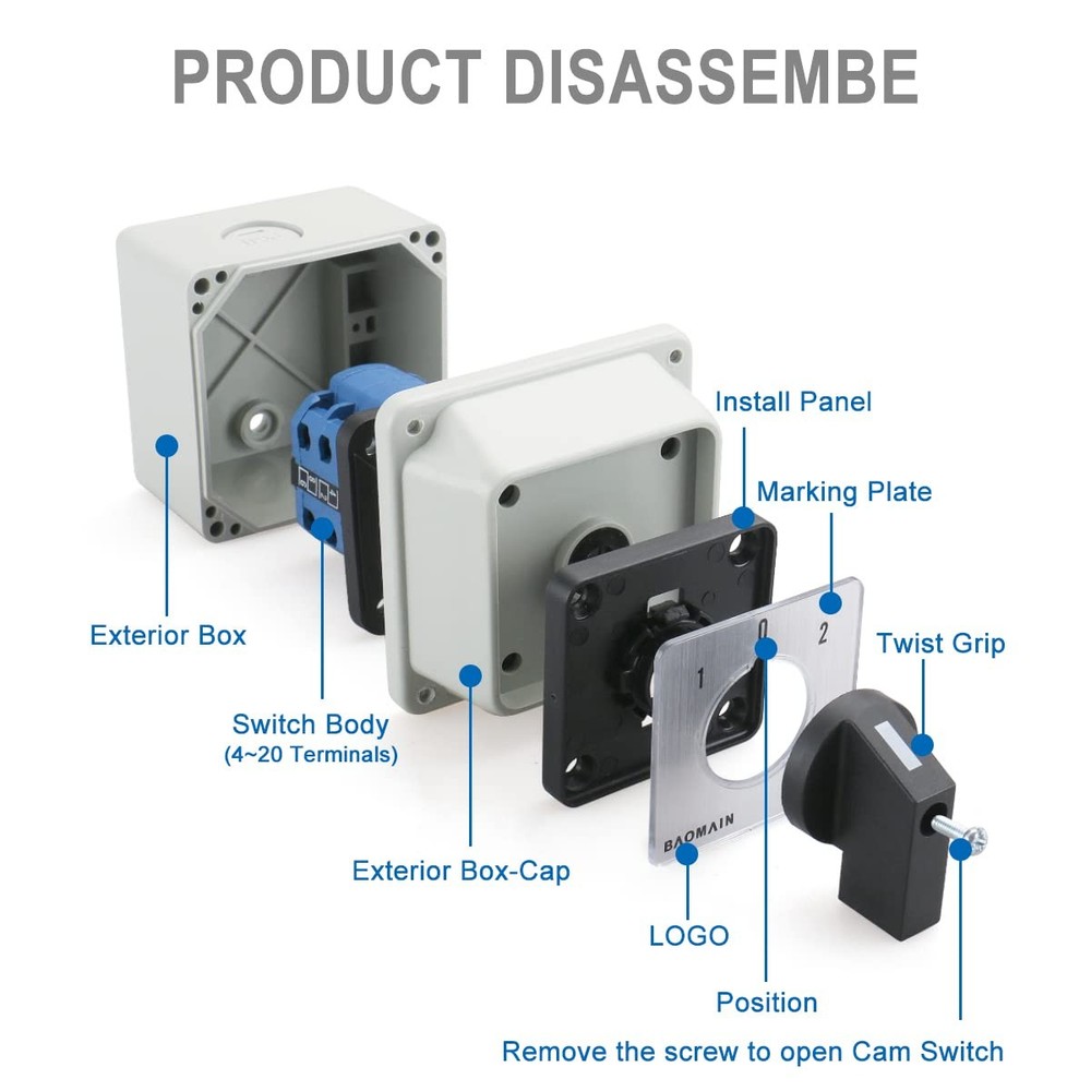 Universal Rotary Changeover Switch 20A 660V 3 Position 2 Phase