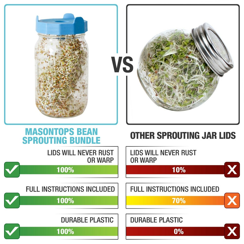 Masontops Bean Screen Sprouting Seed Bundle - 2 Wide Lids & 2 Sprouting Mixes
