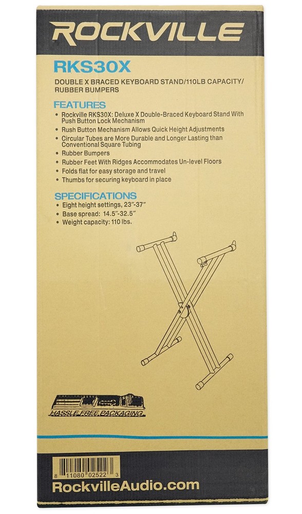 Rockville Double X Braced Keyboard Stand+Push Button Lock For M-Audio Code 49
