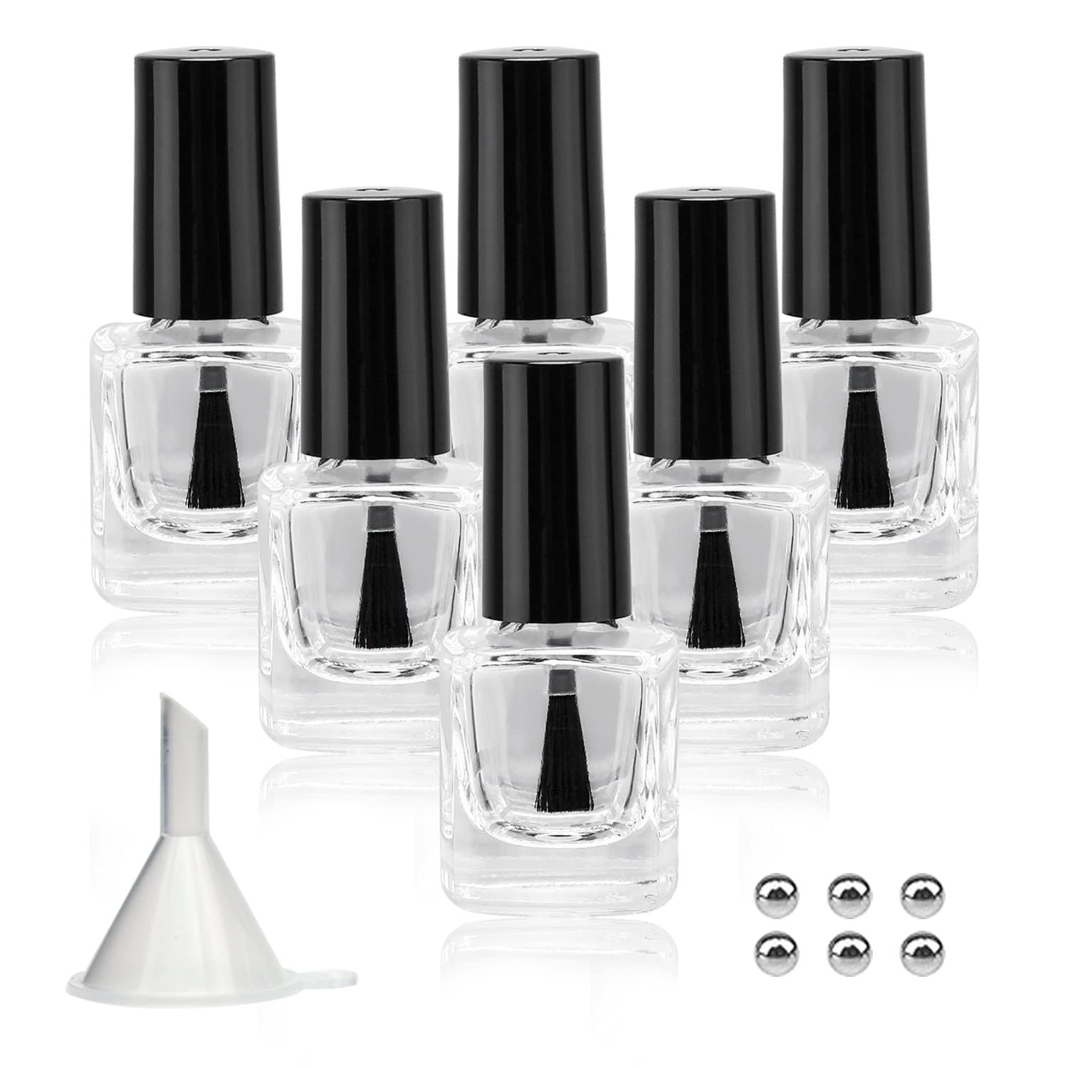 6PCS Empty Nail Polish Bottles with Funnel, Empty Fingernail Polish Bottles G...