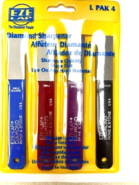 Eze-Lap Diamond Sharpener Set Four Grits 250 - 1200 Super Fine To Coarse Colors