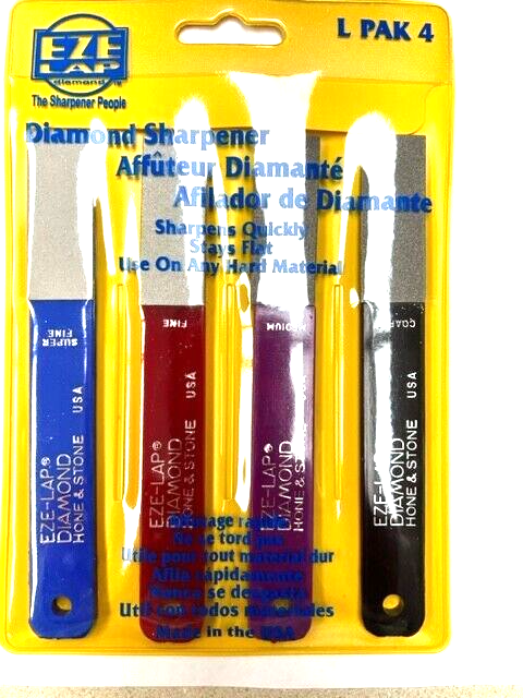 Eze-Lap Diamond Sharpener Set Four Grits 250 - 1200 Super Fine To Coarse Colors
