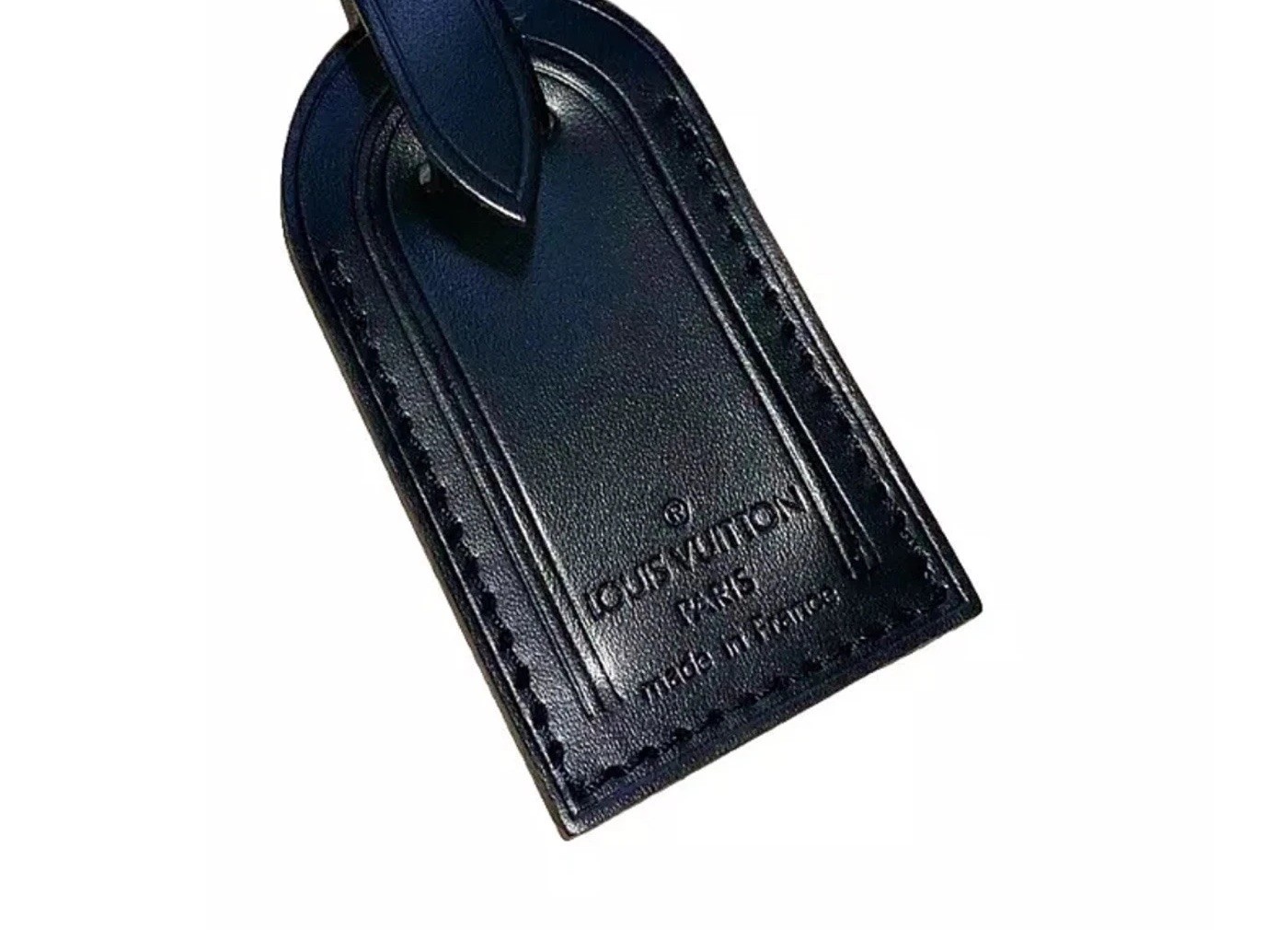 Louis Vuitton ID Name Tag Black Leather Silver tone Hardware Small