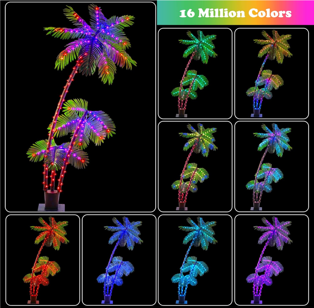 7FT Smart Lighted Palm Tree, Artificial Palm Tree with 242 LED Lights,APP Remote