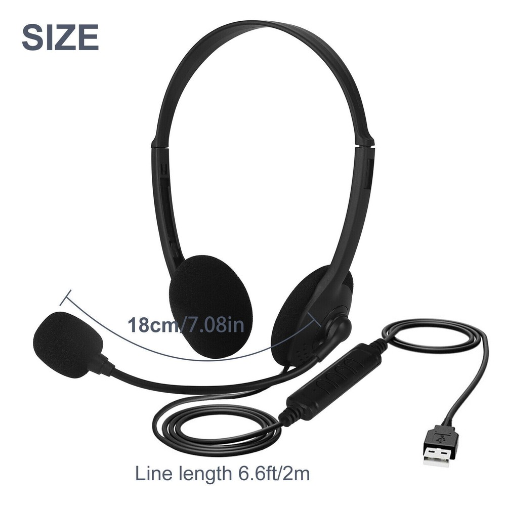 USB Headset Headphone Microphone Noise Cancelling For PC Computer Call Chat LOT