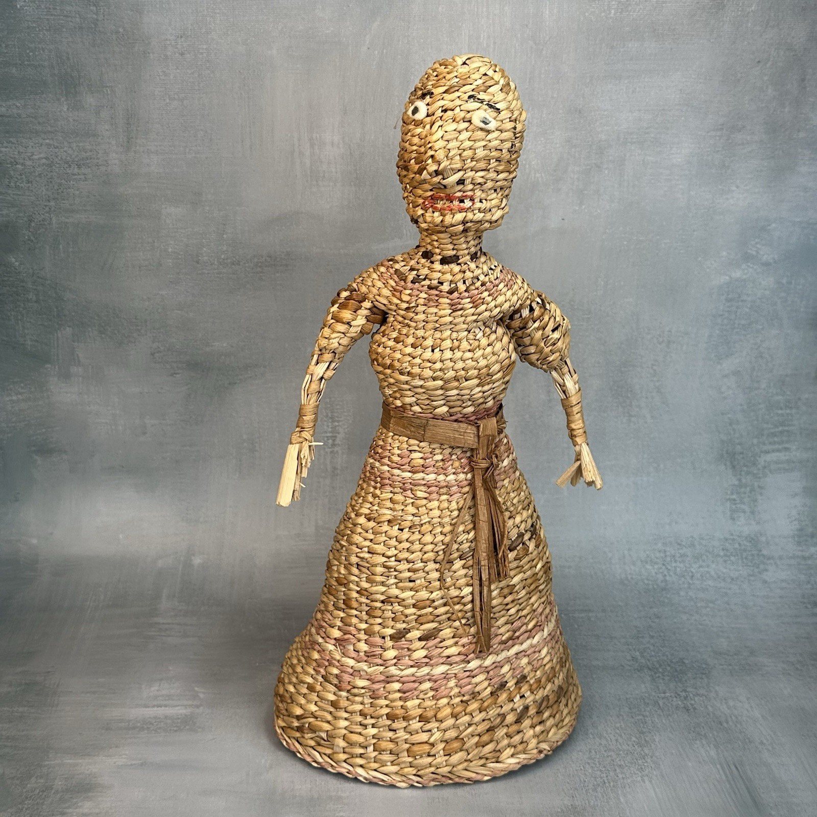 Vintage Native American Skokomish  Basketry Basket Doll  Woman Dress 13”