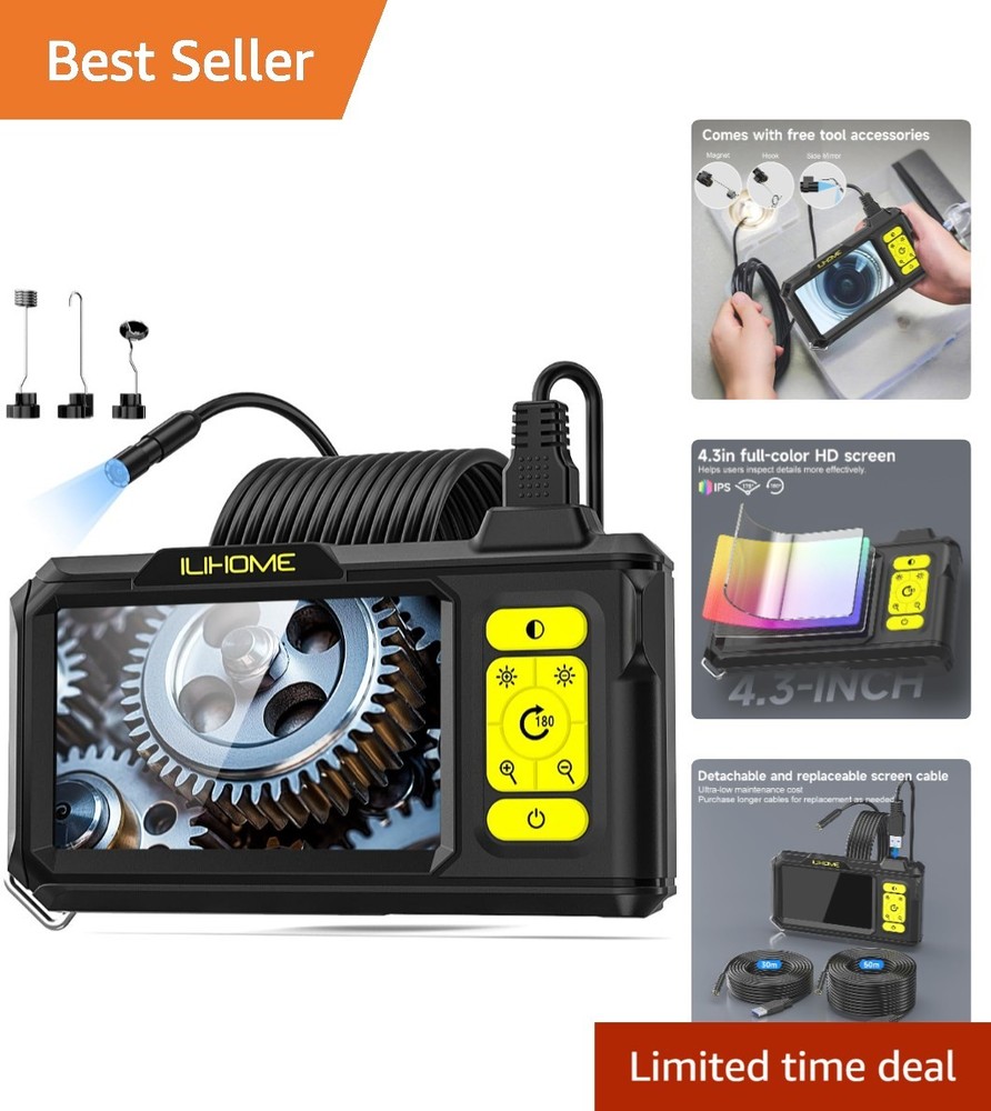 Borescope Camera with Light, 1080P HD Endoscope with 8 Adjustable LEDs, 4.3" ...