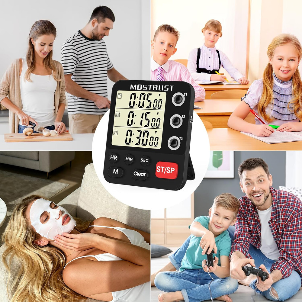 Digital Dual Kitchen Timer 3 Channels Triple Countdown Timer for Cooking Display