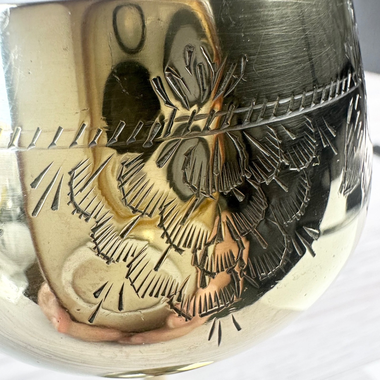 Vintage Silver Plate Engraved Wine Goblet Collectable Retro Decor Cup