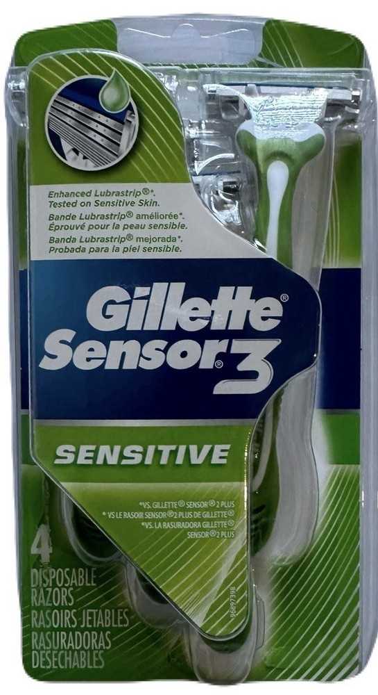 Gillette Sensor3 Sensitive Men's Disposable Razor, 4 Razors