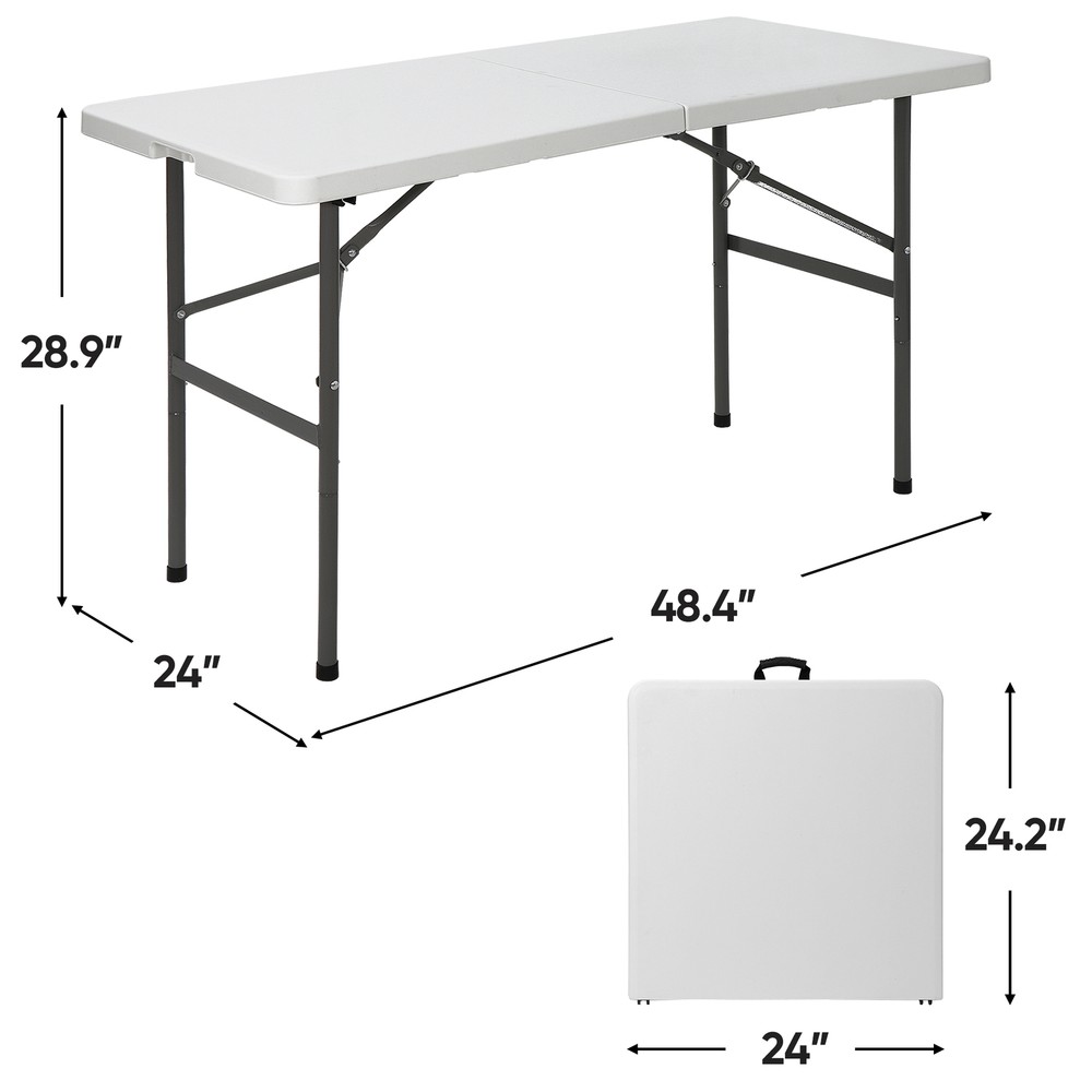 4FT Folding Picnic Table, Portable Plastic Dining Table with Carrying Handle