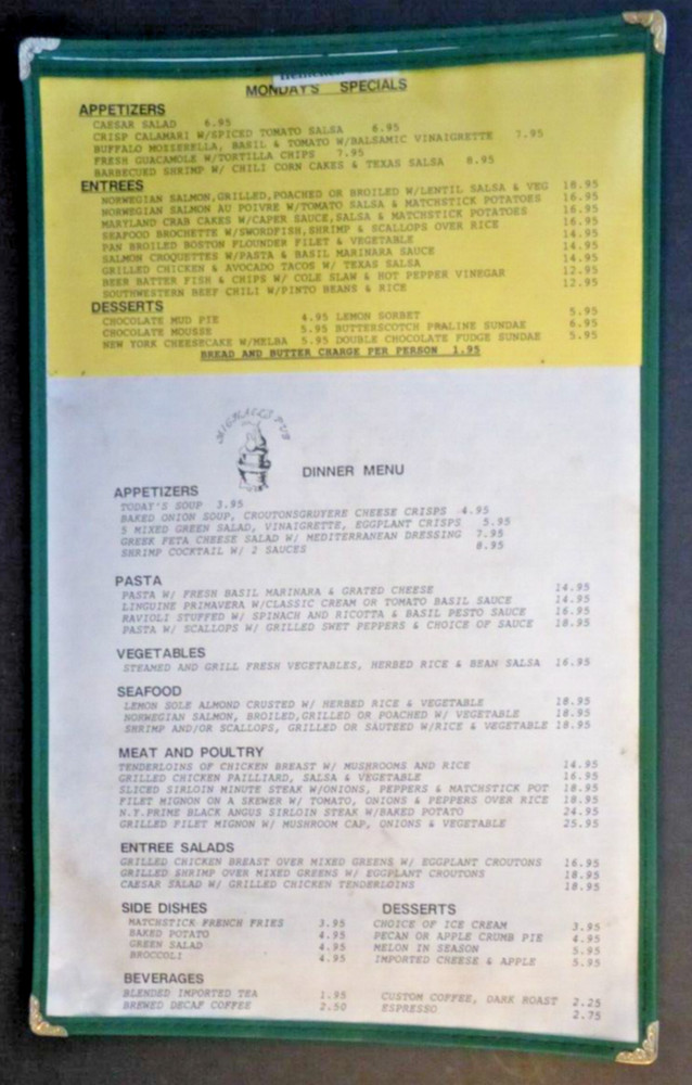 VTG Dinner Menu Michaels Pub