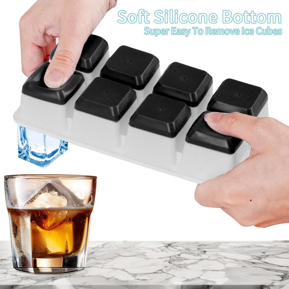 Large Ice Cube Trays with Lid, Jrisbo 2 Pack Stackable Silicone Ice Cube Molds f
