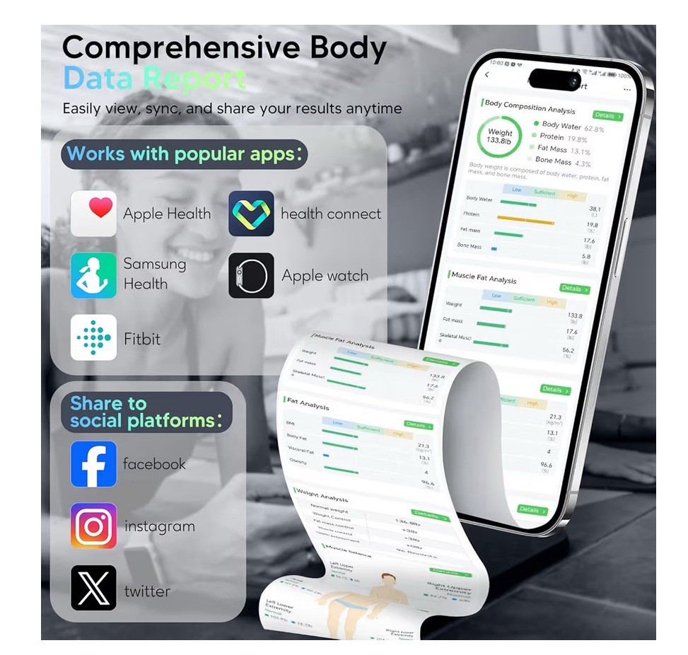 Arboleaf Smart Body Fat Scale BMI Bluetooth Digital Bathroom Scale 8 Electrode
