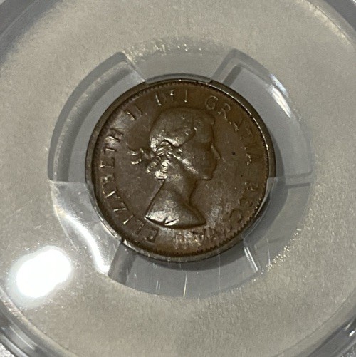 1963 Canada 1 Cent ERROR rotated double struck in collar PCGS MS63BN