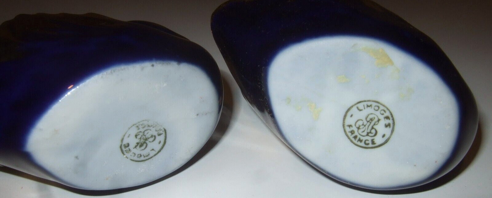 Limoges Swan Salt Dish Cobalt Blue and Gold Pair