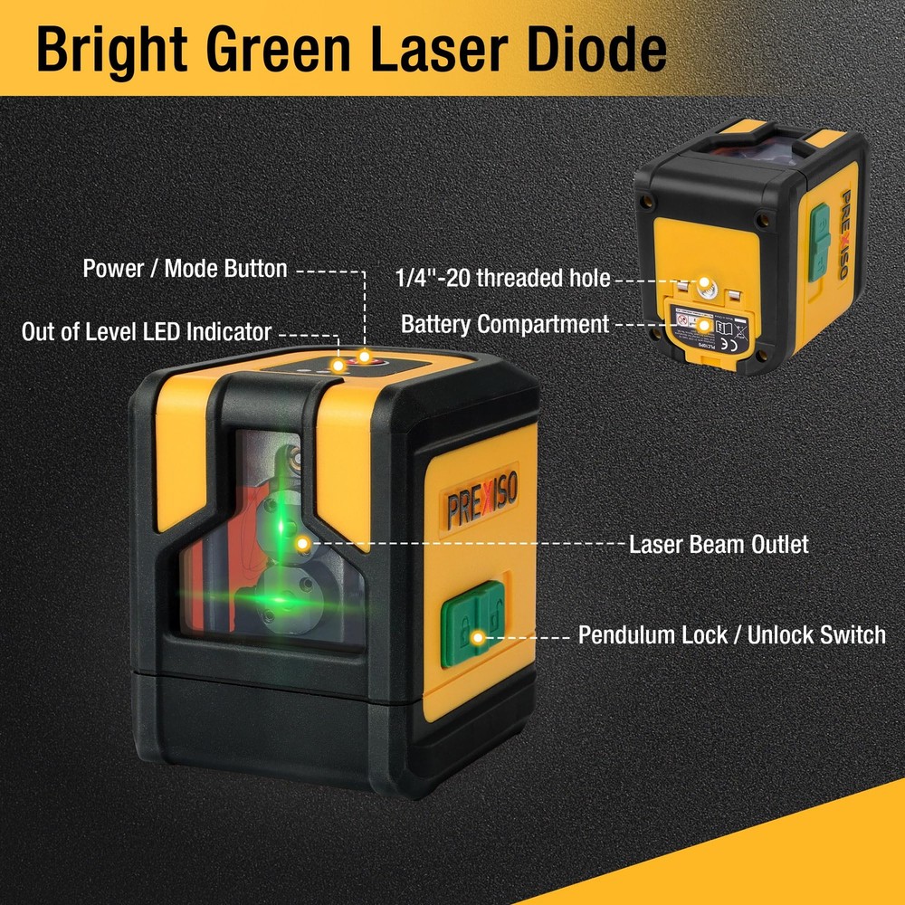PREXISO Laser Level with Tripod, 100Ft Dual Modules Self Leveling Cross Clear