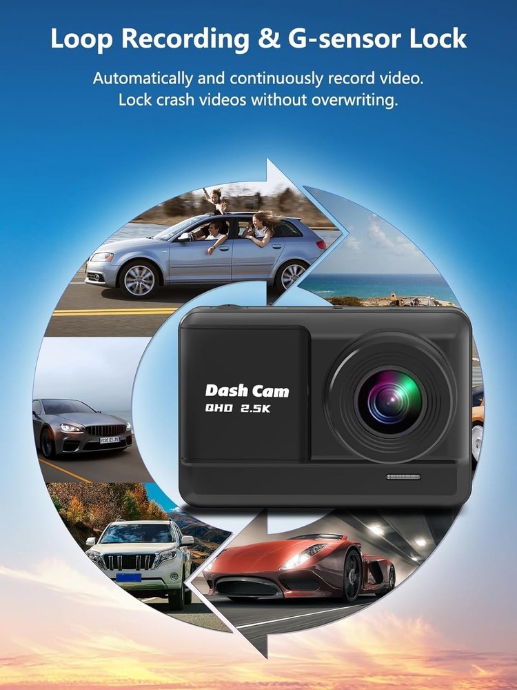 Compact 2.5K Dash Cam Duo with 32GB Card - Easy Installation & Loop Recording