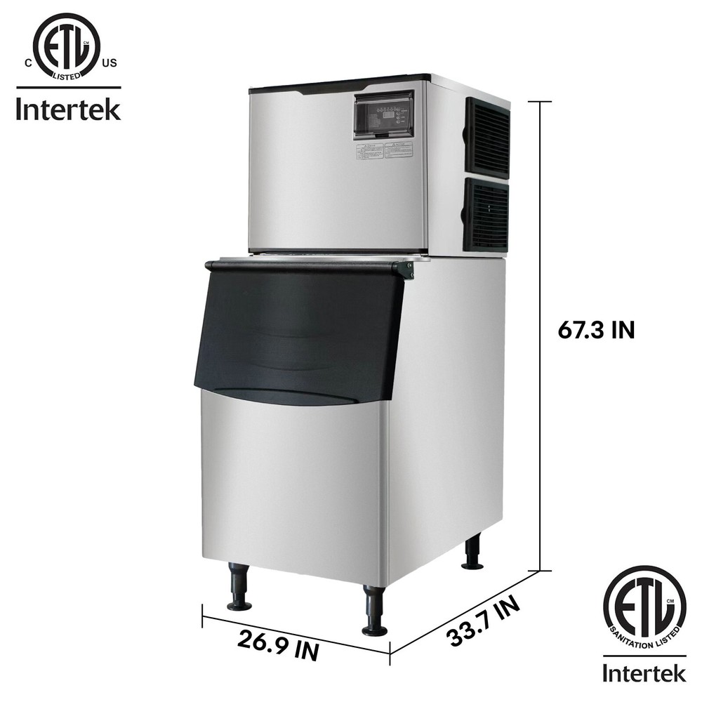 Commercial Ice Maker Machine, 500 lbs Ice Makers with 375lbs Storage, Full Cube