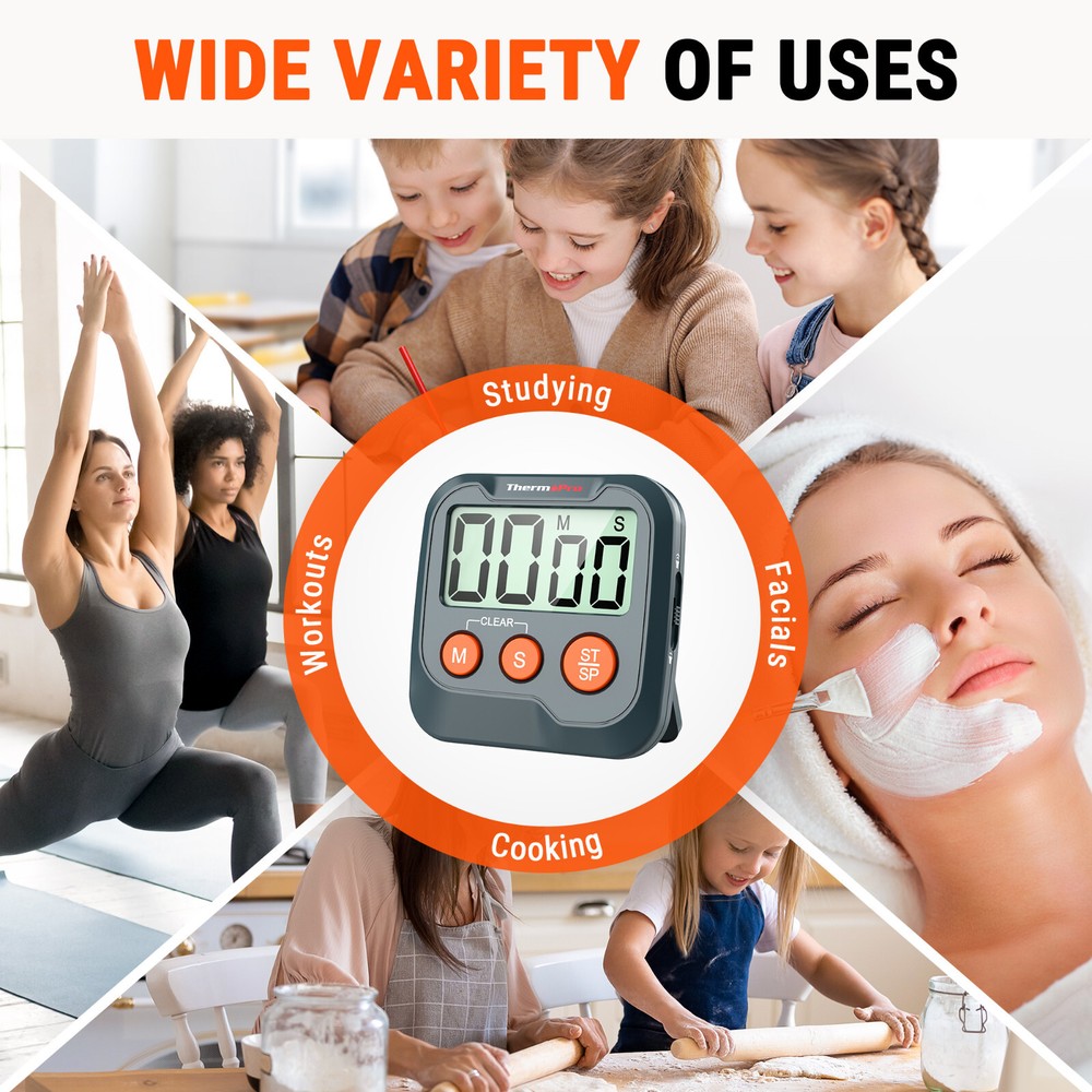 ThermoPro TM03W 2-Pack Digital Timer for Cooking, Countdown Timer Stopwatch