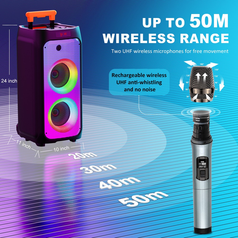 JYX Large Party Karaoke Machine+2 Microphone Bluetooth Speaker Long Time Playing