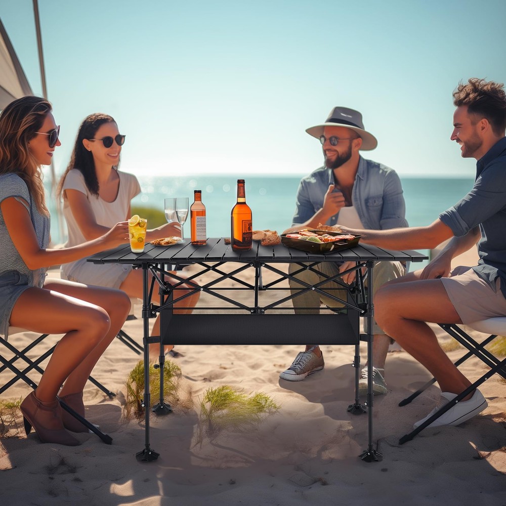 Folding Camping Table, Portable Roll-up Table with Adjustable Height, Large S...