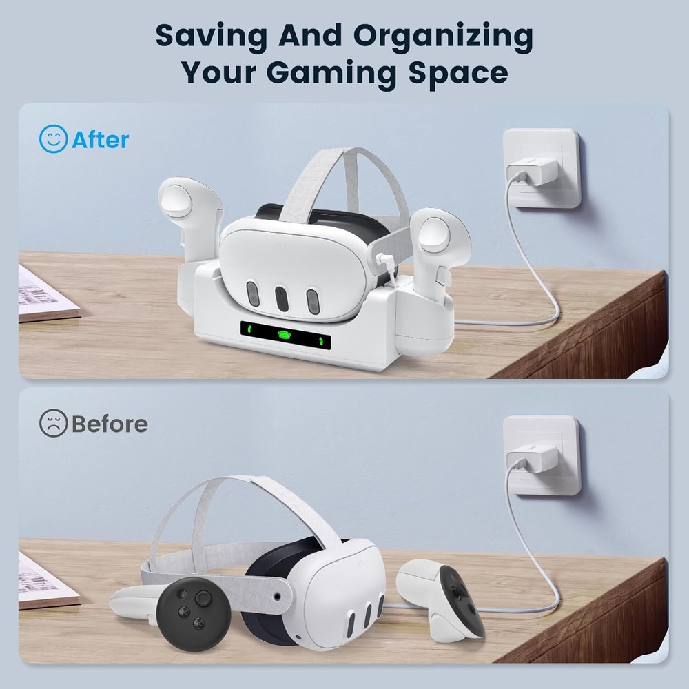 Charging Dock for Quest 3 Controller and Headset with 2 Rechargeable Batteries