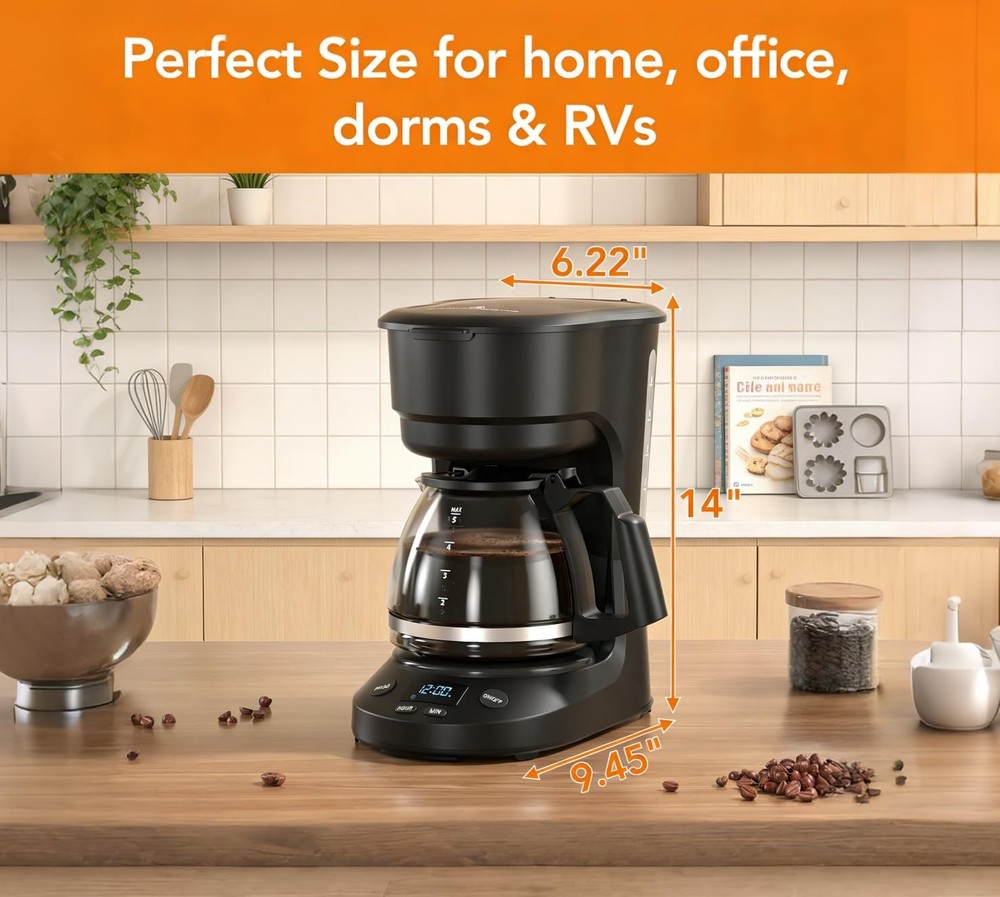 Compact 5-Cup Programmable Drip Coffee Maker — the essential coffee machine w...