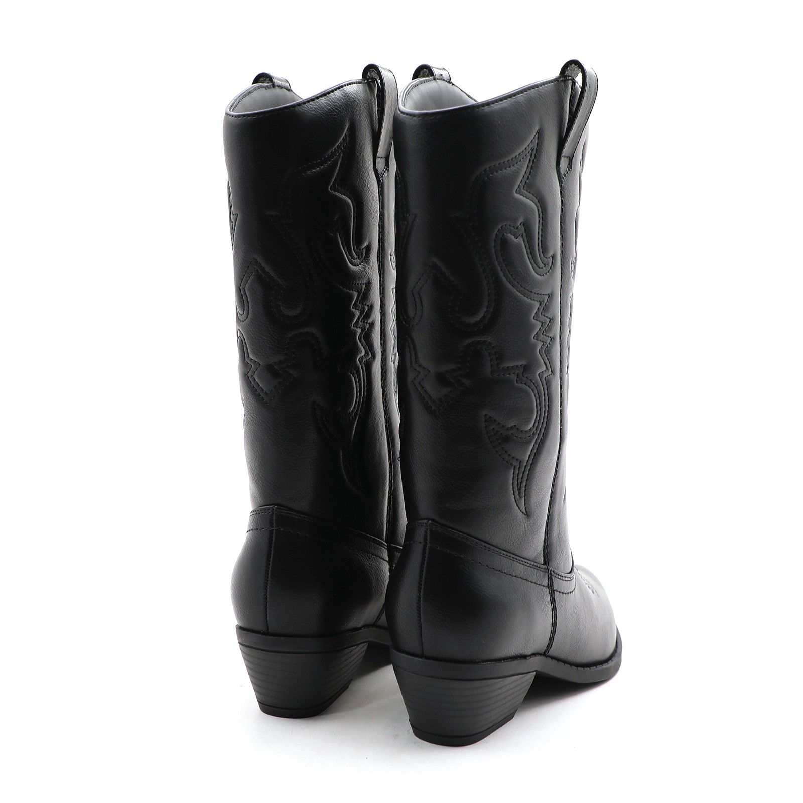 Women Western Cowgirl Boots Faux Leather Mid-Calf Length with Embroidered Design