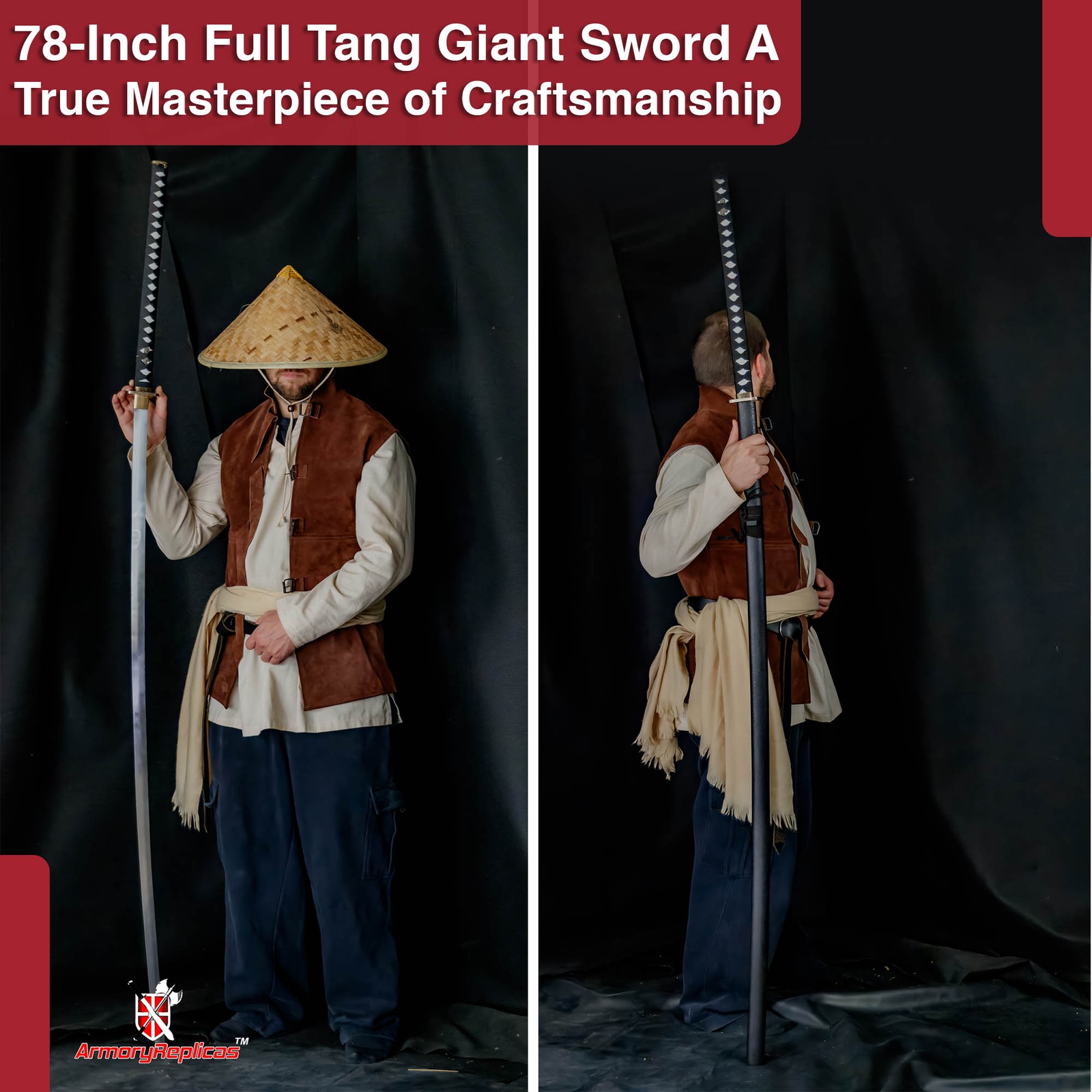 78" Giant Japanese Nodachi Sword: 57" Carbon Steel Full Tang Blade Greatsword