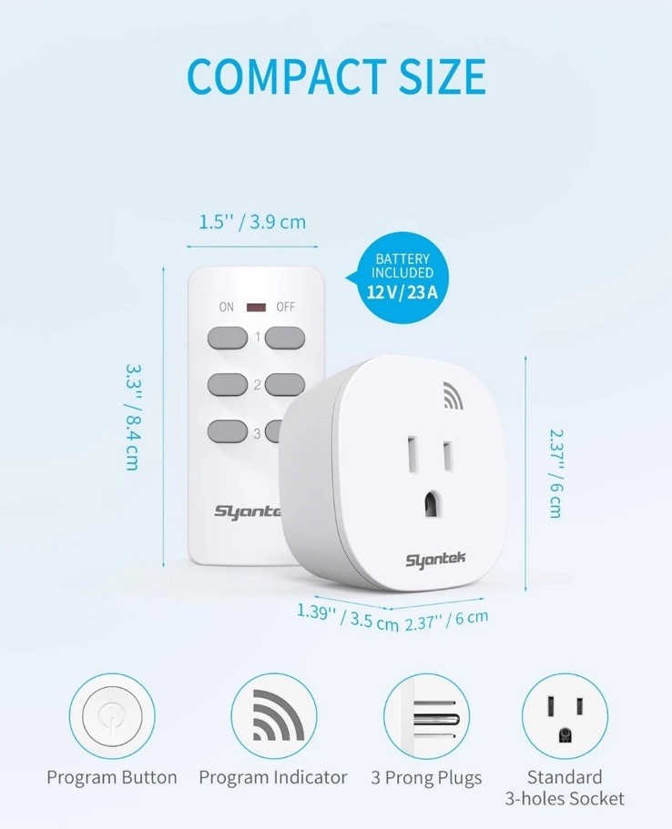 Wireless Remote Control Light Switch Kit for Appliances, 100 ft Range, 3 Outlets