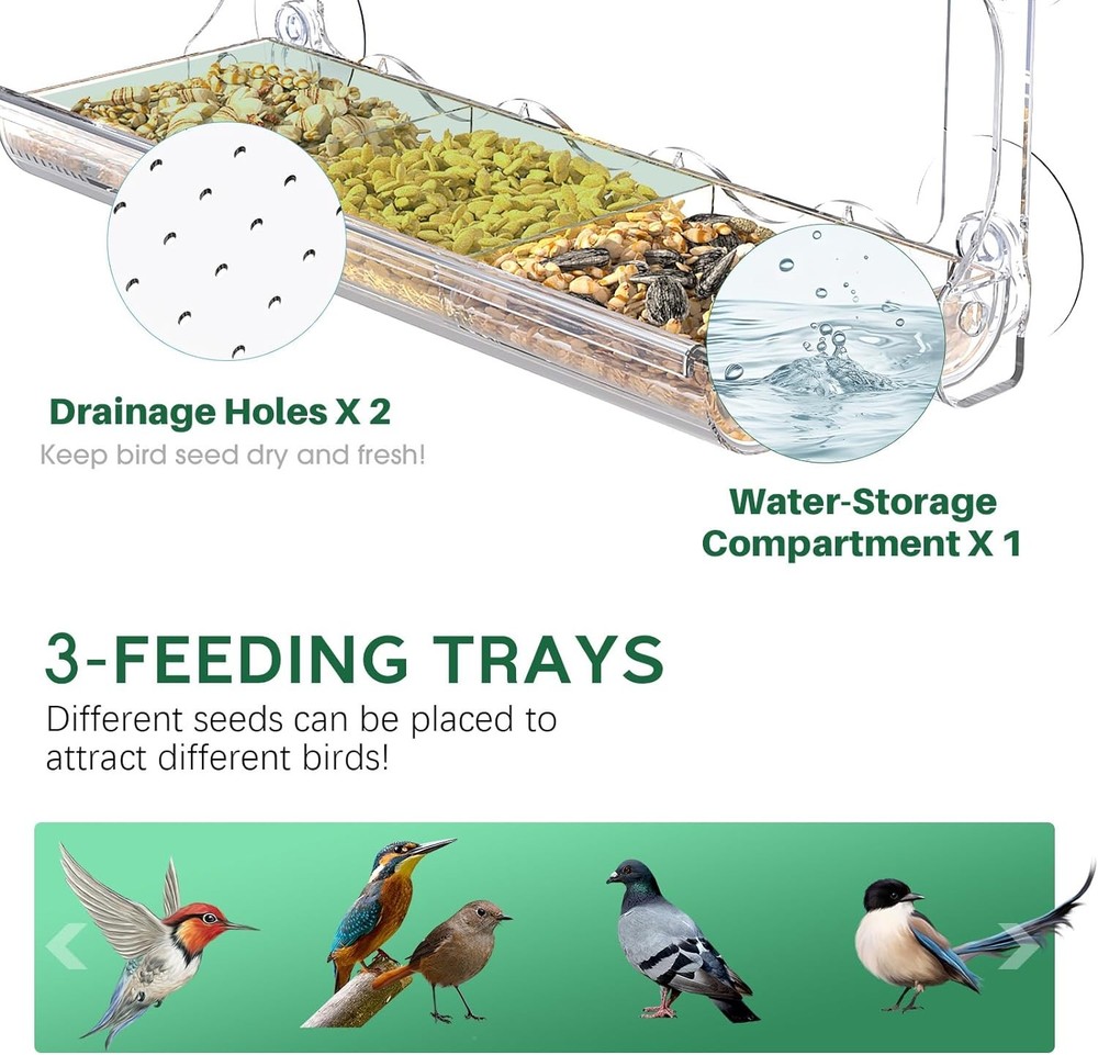 Window Bird Feeder for Outdoors, Clear Feeders Mounted with...